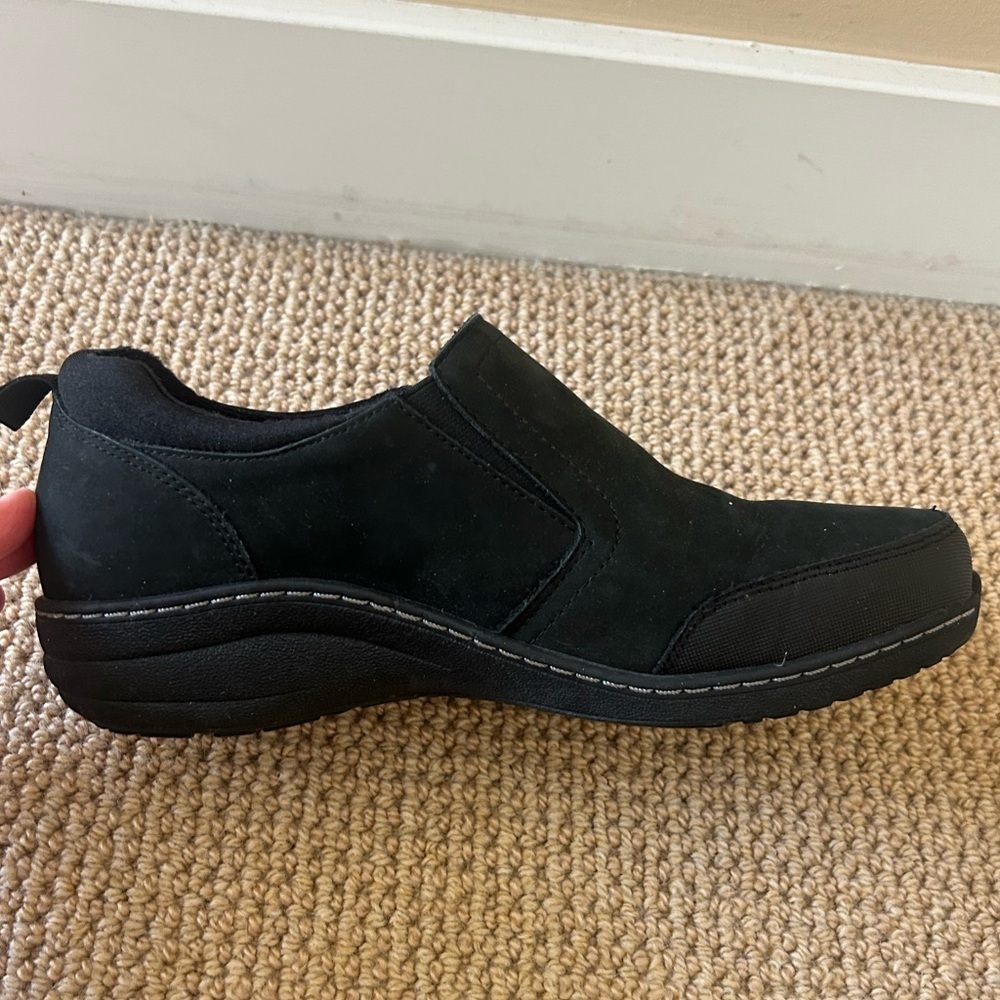 Aetrex Genuine Leather Slip Resistant Black Shoe Size 10 Like New